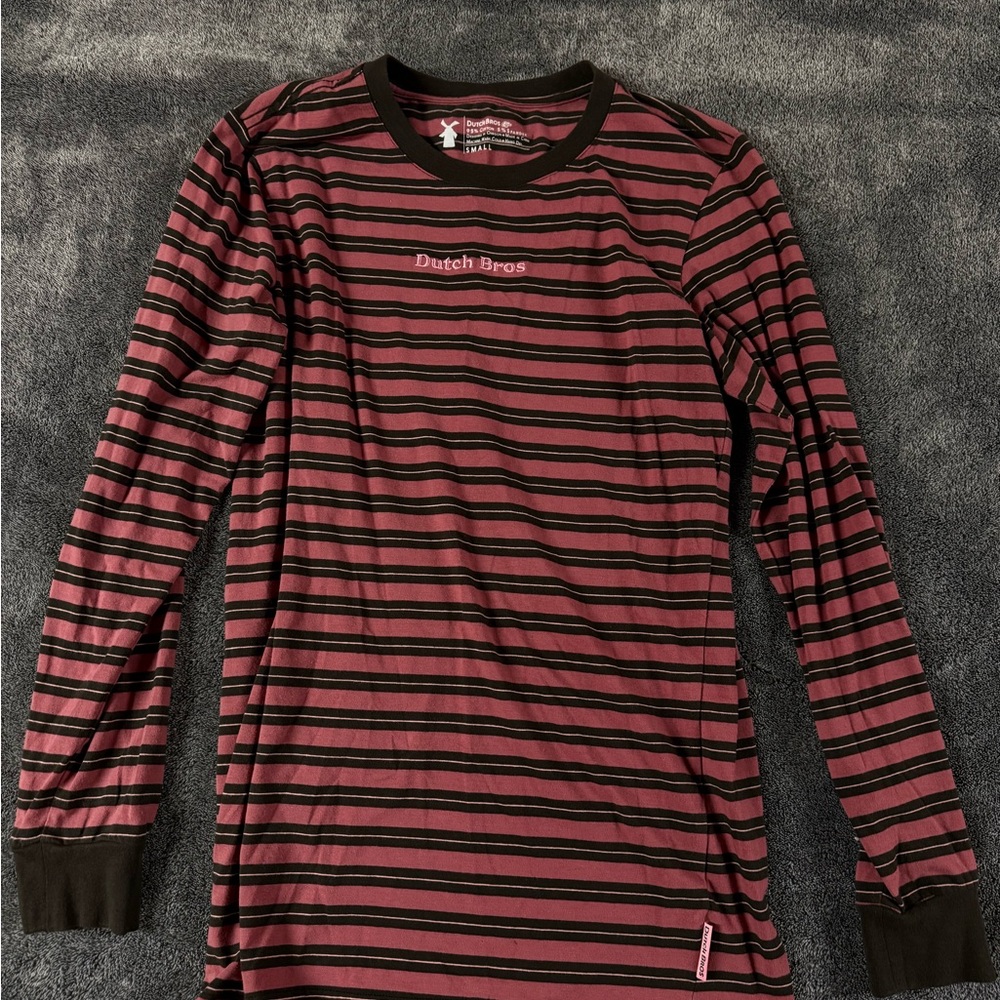 Dutch Bros Pink and Black Striped Tee
